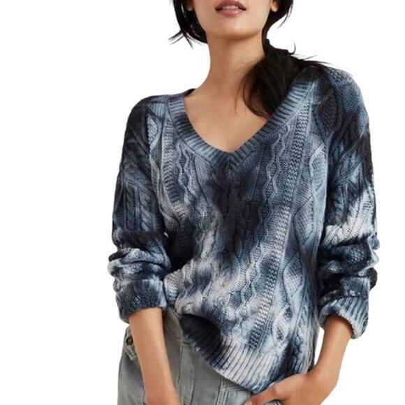 Anthropologie Pilcro Joni Tie-Dye Chunky Knit Sweater V-Neck Size XSmall - Picture 1 of 6